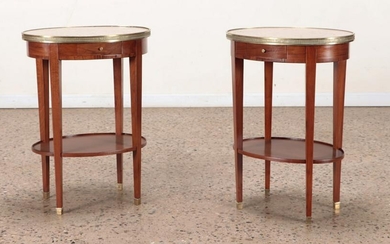 PAIR DIRECTOIRE MAHOGANY MARBLE TOP TABLES C 1940