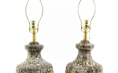 PAIR MID-CENTURY ITALIAN LAVA GLAZE CERAMIC LAMPS