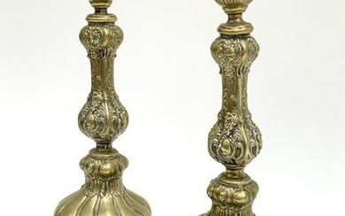 PAIR OF ANTIQUE BRASS BAROQUE STYLE CANDLE STICKS