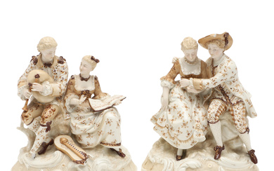 PAIR OF CONTINENTAL PORCELAIN FIGURE GROUPS.