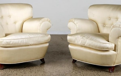 PAIR OF UPHOLSTERED FRENCH CLUB CHAIRS C. 1940