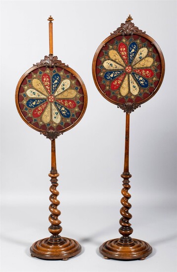 PAIR OF VICTORIAN WALNUT AND NEEDLEPOINT ADJUSTABLE FIRESCREENS