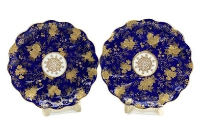 Pair Davenport Porcelain Gold Encrusted Cabinet Plates