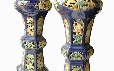 Pair Japanese Ceramic Pedestals, Circa 1900