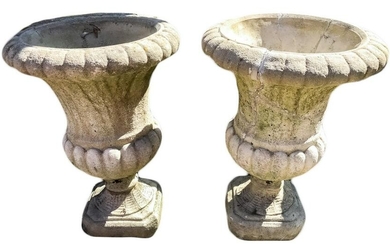 Pair Neoclassical Cast Cement Urn Garden Planters
