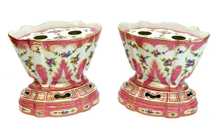 Pair Sevres Rose Pompadour Vase Hollandois, 19th C