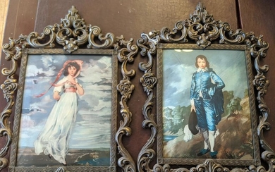 Pair Vintage Italian Child Portrait Paintings on Glass