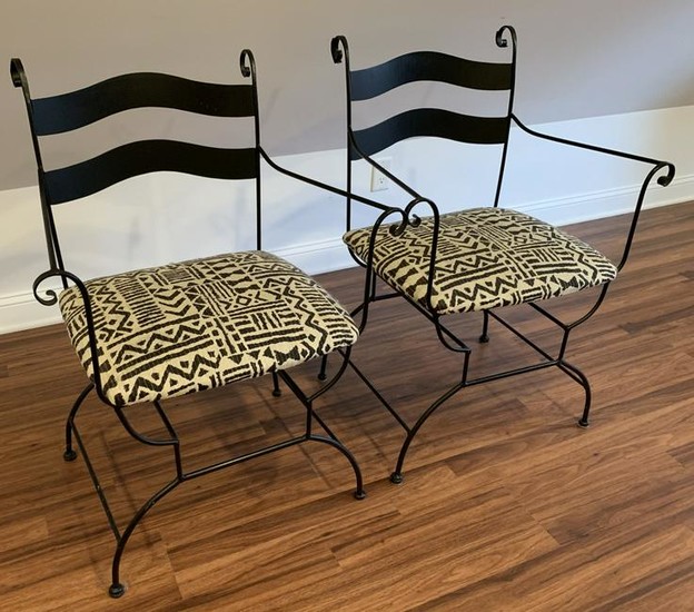 Pair Wrought Iron Bistro Style Arm Chairs