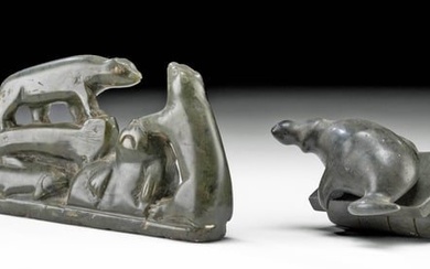 Pair of 20th C. Canadian Inuit Soapstone Carvings