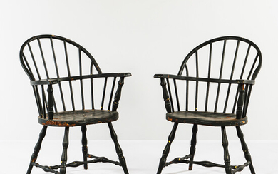 Pair of Black-painted Metal Bow-back "Windsor" Chairs