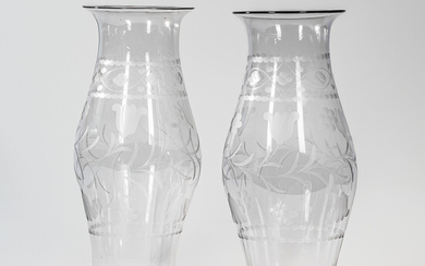 Pair of Blown and Etched Colorless Glass Hurricane Globes