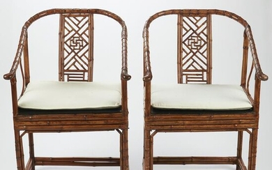 Pair of Chinese Bound Bamboo Chairs