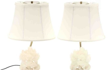 Pair of Chinese Lighted Soapstone Table Lamps