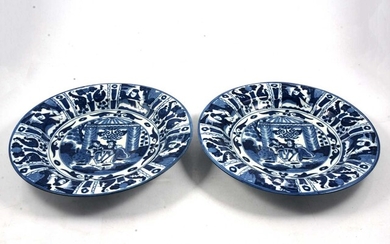 Pair of Chinese blue and white plates, Wanli style