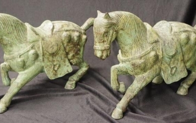 Pair of Chinese bronze tang style horses width 47cm...