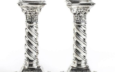 Pair of English sterling silver candlesticks - London