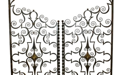 Pair of French Art Deco scrolled iron gates