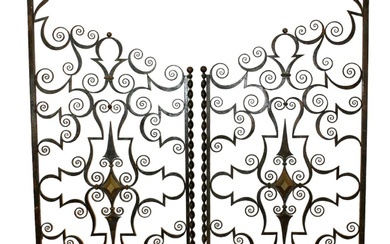 Pair of French Art Deco scrolled iron gates