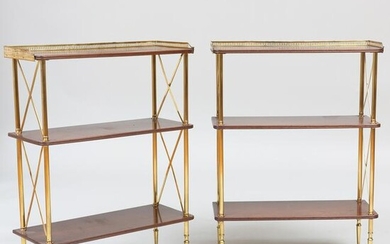 Pair of French Brass and Mahogany Three Tier Étagères