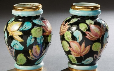 Pair of French Hand Painted Ceramic Baluster Vases
