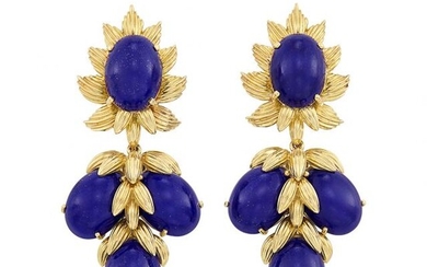Pair of Gold and Lapis Pendant-Earrings