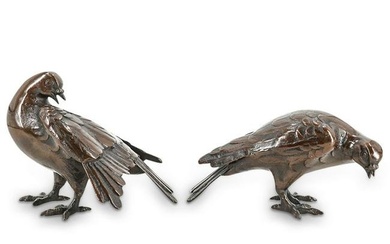 Pair of Japanese Patinated Bronze Pigeons