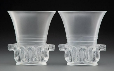 Pair of Lalique Clear and Frosted Glass Aztequa