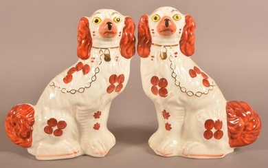 Pair of Lustre-Decorated Staffordshire Spaniels.