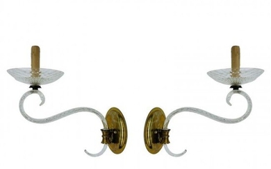Pair of Murano Glass & Brass Wall Sconces