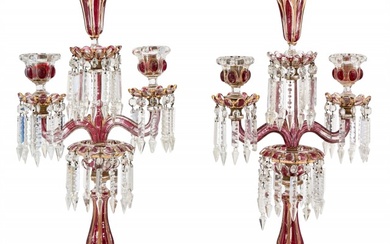 Pair of Napoleon III Glass Three-Light Candelabra