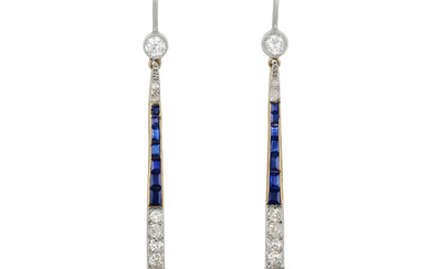 Pair of Platinum, Gold, Moonstone, Sapphire and Diamond Pendant Earrings and Pair of Victorian Gold Earrings