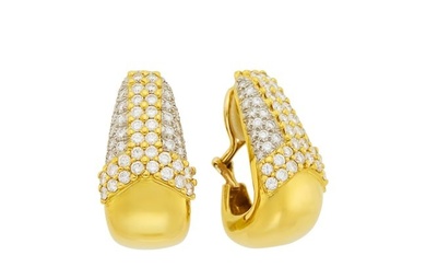 Pair of Two-Color Gold and Diamond Earclips