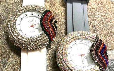 Pair of Unisex Quartz Crystal Rainbow Wristwatches