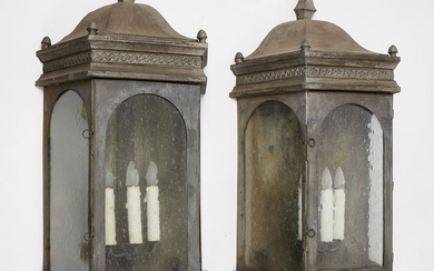 Pair of Zinc Coated Copper Wall Sconce Lanterns