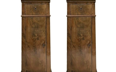 Pair of bedside tables in briar walnut, truncated
