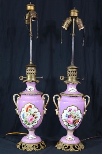 Pair of old Paris lamps, lavender color, ca. 1880