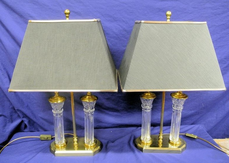 Pair of ornate French style two-light electric lamps with s...