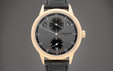 Patek Philippe Reference 5235 | A pink gold annual calendar wristwatch with day, date and regulator dial, Circa 2021 | 百達翡麗 | 型號5235 | 粉紅金年曆腕錶，備日期、星期及規範指針錶盤，約2021年製