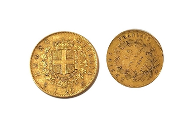 Pièce de 10 Francs or 1859 et Pièce de 20 Lires or 1862 Poids brut...
