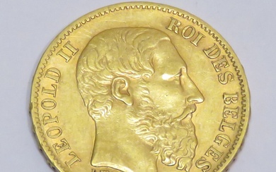 Pièce en or de 20 Francs "Léopold II-Roi des Belges" datée de 1875. Poids :...
