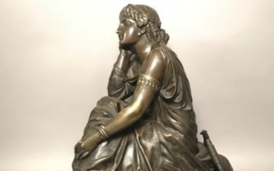 Pierre SCHOENEWERK (1820-1885). Sapho. Bronze with brown patina....