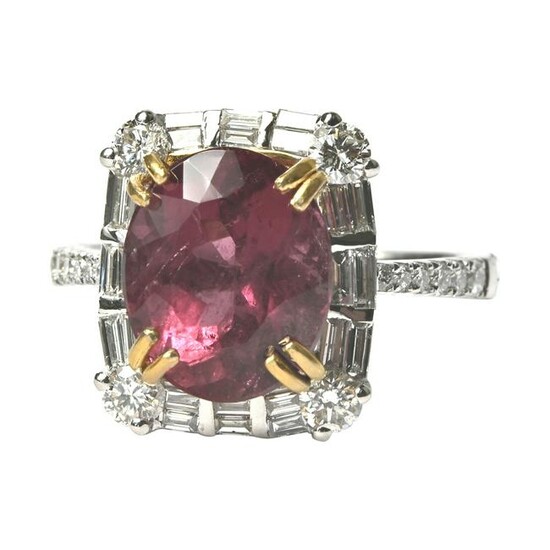 Pink Tourmaline, Diamond, 14k Gold Ring.