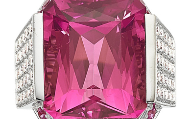 Pink Tourmaline, Diamond, Pink Sapphire, White Gold Ring The...