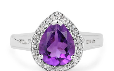 Plated Rhodium 1.45ct Amethyst and White Topaz Ring