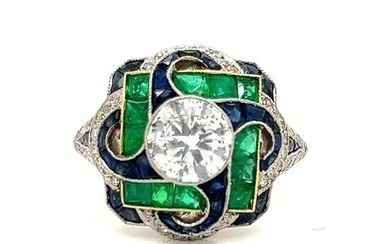 Platinum Diamond Sapphire Emerald Ring