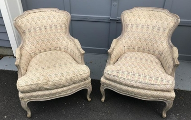 Pr Antique French Provencal Upholstered Armchairs