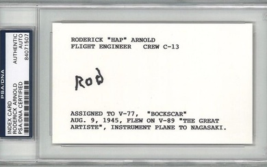 ROD ARNOLD SIGNED INDEX CARD PSA DNA 84071507 (D) BOCKSCAR GREAT ARTISTE 8/9/45
