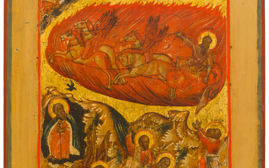 RUSSIAN ICON SHOWING ST. PROPHET ELIJAH WITH SCENES OF HIS LIFE