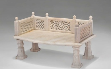 Rajasthan Carved White Marble Garden Bench
