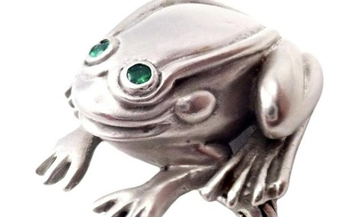Rare! Authentic Kieselstein Cord 18k White Gold Frog Emerald Brooch 1998